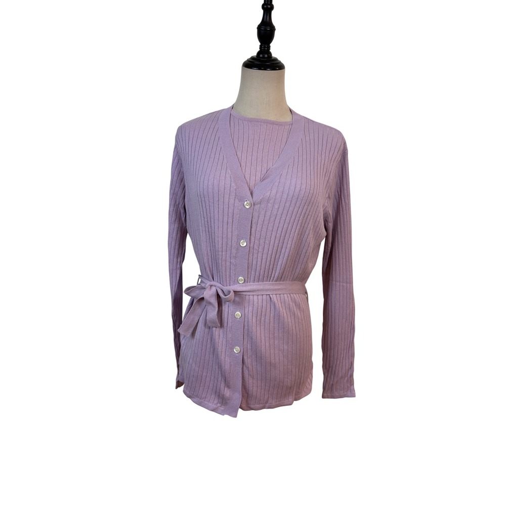 Cutter & Buck Womens Ribbed Knit Sweater Set Cardigan Shell Petal Lavender L NWT